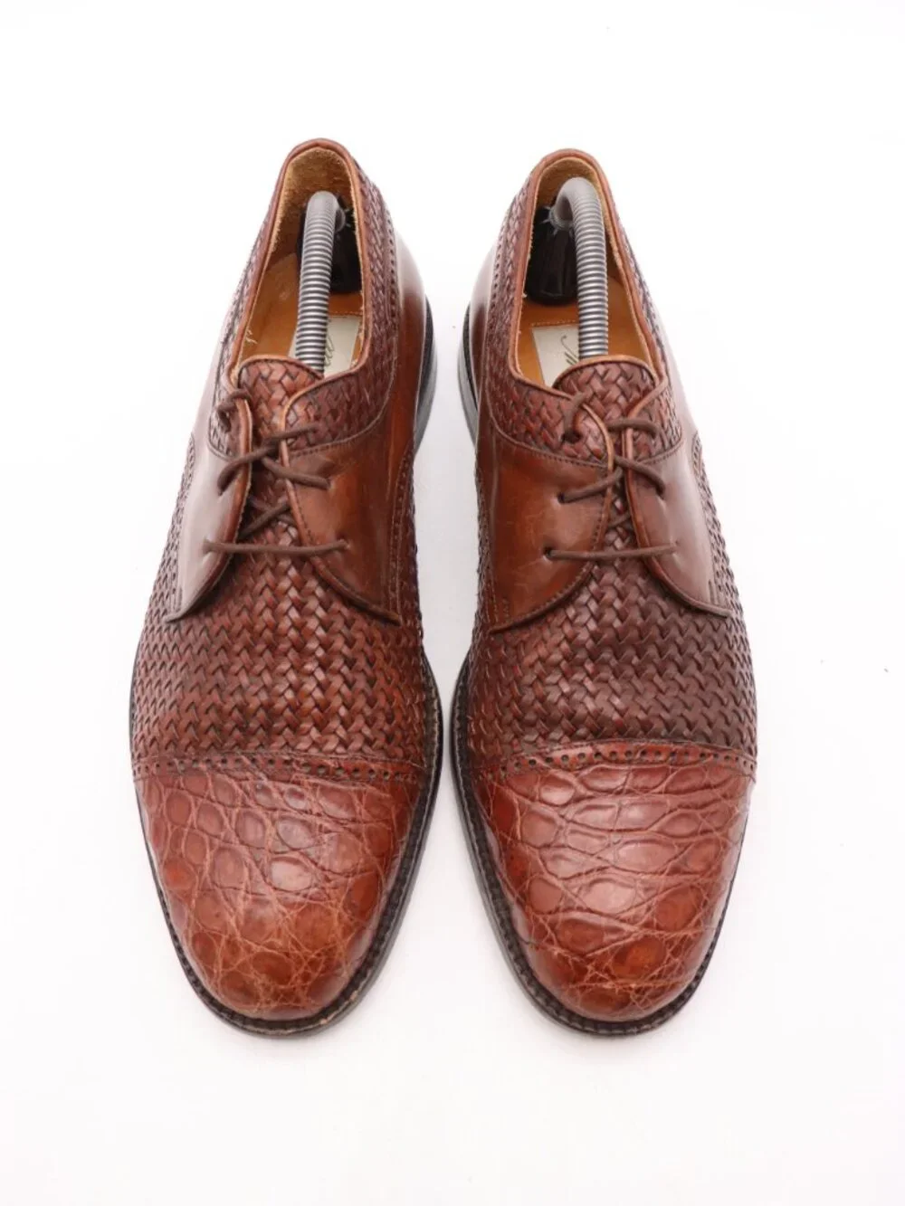 Mezlan Salinas Men's 10 M Genuine Crocodile Brown Woven Leather Oxford Cap Toe